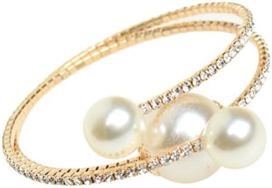 Coogain Bangle Bracelet Big Faux Pearl Bling Open Cuff Beaded Bracelets Gold Tone