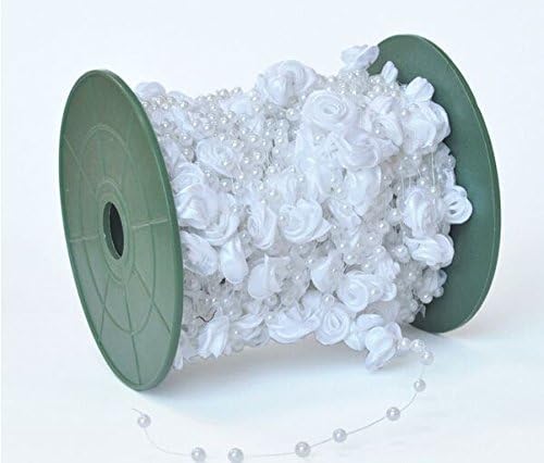 Blogger 30m/100feet Cream Rose Flower Pearl Beads String Garland Wedding Centerpiece Party Decoration Crafting DIY Accessory for Party Garland Wedding Centerpieces Bridal Bouquet Decoration (White)