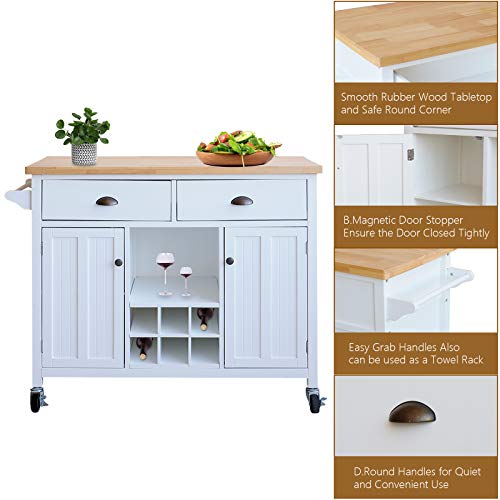 Mecor Kitchen Island Utility Cart w/Wood Top, Rolling Trolley Buffet on