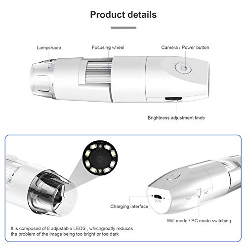 Microscopio Digital WiFi, HALOVIE Microscopio Digital Inalámbrico 50x -1000x Aumento 1080P HD 8 LED Microscopio Digital Electronico USB Compatible con iPhone/iPad/Mac/Teléfono Android/Tableta/PC