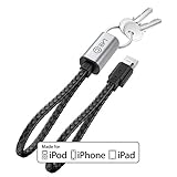 LABC Apple-Certified MFi Lightning Cable Keychain iPhone Lightning Cable Charging Cable Data Sync Cable 8 Pin Cable for iPhone 5/5s/5c 6s 6s Plus iPad iPod 5G [Iron Silver/Black][(LABC-504-IS)