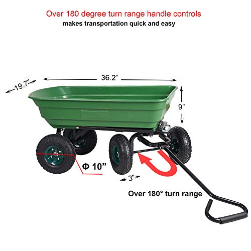 LUCKYERMORE Garden Dump Utility Wagon Cart-550 LB Weight Capacity Multifunctional Wheelbarrow Sturdy Plastic Yard Lawn Cart for Wood and Cargo Carrier