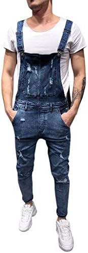 Mens Suspenders Jeans, Casual Overall Jumpsuit Pant Wash Broken Pocket Trousers Ripped Overalls by NewlyBlouW