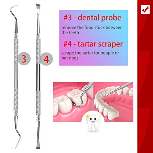 Dental Tools Cbiumpro 6 Pack Teeth Cleaning Tools Professional Dental Hygiene Kit Plaque Scraper Tartar Remover Dental Pick Mouth Mirror for Dentist, Adults, Kids, Pet Dogs With Leather Carrying Case - Thumbnail 4