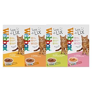 Webbox Lick-e-lix Cat Food Yoghurt Variety Pack (1 x Salmon 1 x Chicken 1 x Liver Sausage 1 x Cheese & Taurine)