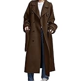 chouyatou Women's Winter Double Breasted Wool Coat Long Sleeve Notch Lapel Midi Long Winter Trench Coat with Belt