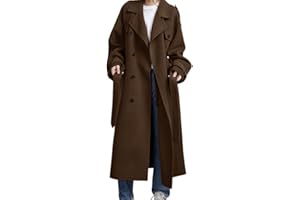chouyatou Women's Winter Double Breasted Wool Coat Long Sleeve Notch Lapel Midi Long Winter Trench Coat with Belt