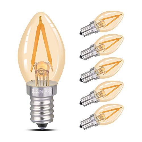 C7 LED Bulb,Salt Lamp Bulb,LED Night Light 2W Candle Bulbs, Amber Glow 10w Incandescent Replacements,E12 Candelabra Base, Warm White 2700K,Non-Dimmable 6 Pack