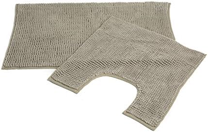 Klickpick Designs Supersoft Non-Slip High Absorbent Microfiber Contour Rug Combo-Set of 2, with Non Skid Backing -Beige,20"x32"(Bath Floor rug)/20"x21"(U Shape Toilet Floor Rug)