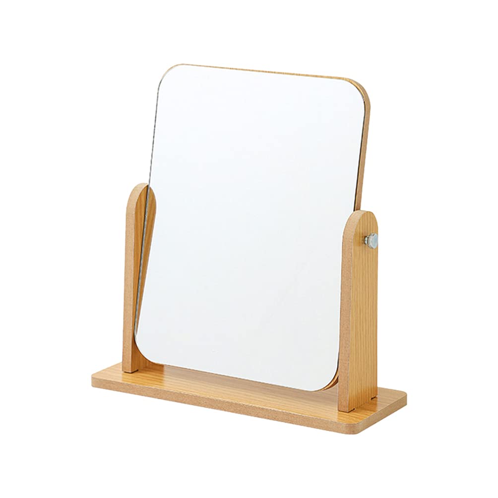 Lurrose Folding Desk Portable Mirror Magnification Wood Makeup Mirror for Desk with Stand Tabletop Rotating Cosmetic Portable Adjustable Stand Table Frameless Make Up