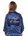 Turquaz Satin Kimono Rhinestone Maid of Honor Robe (Small/Medium, Navy Blue)