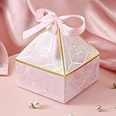 50pcs Pink Gem Tower Birthday Wedding Party Favor Boxe with Ribbon Bead Gift Bags Chocolate Candy and Packaging Gift Boxes Bridal Shower Baby Shower
