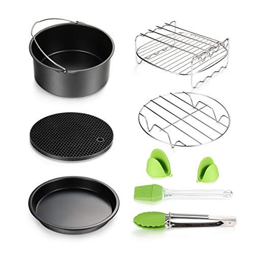 Air Fryer Accessories 8pcs for Gowise Phillips Cozyna Deep Fryer Accessories Set with Cake Barrel, Pizza Pan, Metal Holder, Skewer Rack, Silicone Mat, Silicone Brush, Food Tong, Oil Brush - Thumbnail 7