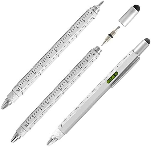 WElinks Aluminium Housing Screwdriver Pen Tool,Mini Multitool Stylus Pen 6-in-1 Combo Pen with Stylus, Flat and Phillips Screwdriver Bit, Bubble Level, and 4" Ruler,for ALL smartphones &amp; Tablets