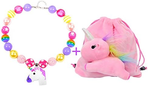 NinkyNonk Baby Girls Unicorn Necklace Kids Chunky Bubblegum Beads Necklace Pendant Toddler Kids Jewelry with Gift Bag