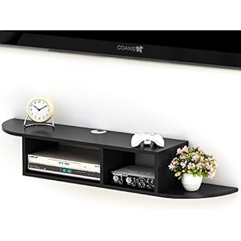 Tribesigns 2 Tier Modern Wall Mount Floating Shelf TV Console 43.3x9.4x7 inch for Cable Boxes/Routers/Remotes/DVD Players/Game Consoles (Black)