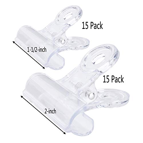 Z Zicome 30 Pack Plastic Clear Clips Clamps, 1-1/2 Inch and 2 Inch Sizes