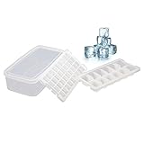 Ice Cube Trays, Deepow No-spill Ice Cube Trays with Lids, Ice Cube Bin - Odor Free, Stackable & Easy Release, Makes 48 Ice Cubes - BPA Free White Ice Cube Trays with Small & Large Size (Set of 2)