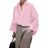 UOOZEE Womens Button Down Shirt Casual 3/4 Sleeve Loose Fit Collared Work Blouse Tops