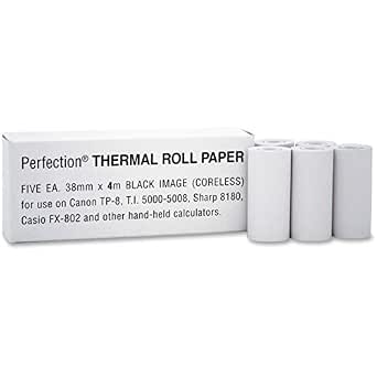 PM Company Perfection One Ply Thermal Coreless Calculator Roll, 38 Mm X 14 Feet, White, 5 Rolls to Pack (05228)