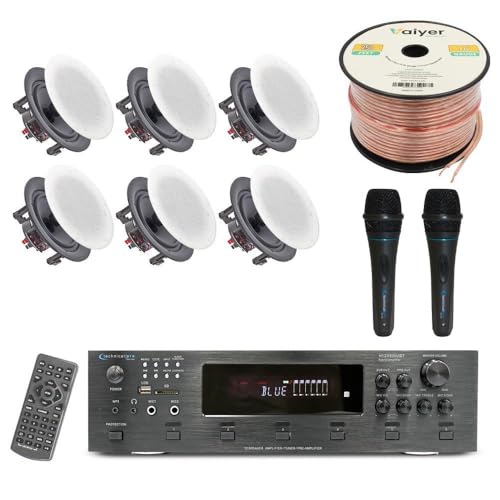 Home Audio System Kit - 6 Channel 6000 Watts Bluetooth Amplifier w/ 6 Qty of 6.5