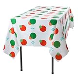 Red and Green Holiday Snow Flake Design 1 Pack Premium Disposable Plastic Tablecloth 54 Inch. x 108 Inch. Rectangle Table Cover By Grandipity