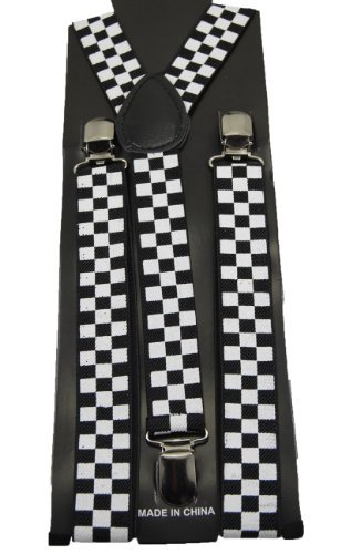Black White Checker Suspenders Gothic Emo Punk Rocker Unisex