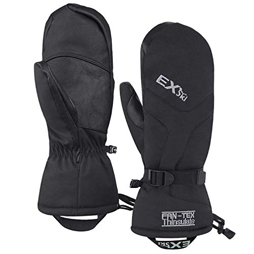 EXski Ski Mittens for Men, Waterproof Warm 3M Thinsulate Winter Snowboard Mitts with Wrist Leashes
