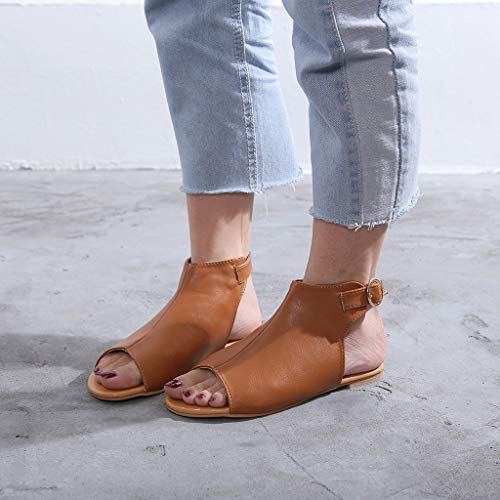 ♡ Londony ♡ Topic Casual Espadrilles Trim Rubber Sole Flatform Studded Wedge Buckle Ankle Strap Open Toe Sandal Brown - Thumbnail 6