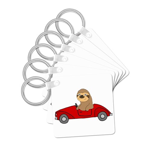 3dRose Key Chains Funny Cute Sloth Driving Red Convertible Car Cartoon, 2.25 by…