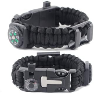 GoldnKrown Elastic Compass Paracord Bracelet with Thermometer Bottle Opener Paracord (Black)