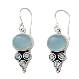 NOVICA Blue Topaz and Chalcedony .925 Sterling Silver Dangle Earrings 'Bubbling Stream'