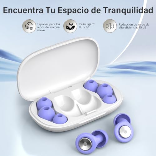 Ear Plugs Noise Sleeping, 2026 New Ear Plugs Noise Cancelling 45 dB, Hearing Protection, Reusable and Washable, Soft, with 8 Tips (XS/S/M/L) and Case, for Sleeping Concert Festival