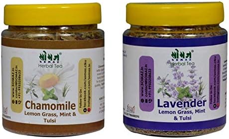 SOMAZ Chamomile and Lavender Herbal Tea Combo - Contains Lemongrass, Tulsi and Mint in it - 20gm Each Pack All Natural No Artificial Flavour, No Added Sugar Healthy Tea