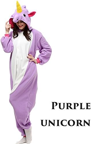 Kigurumi Onesie Cosplay Costumes, Hooded Animal Pajamas for Women and Men, Cozy Plush Adult Jumpsuits/Lounge Wear for Halloween (XL, Purple Unicorn)