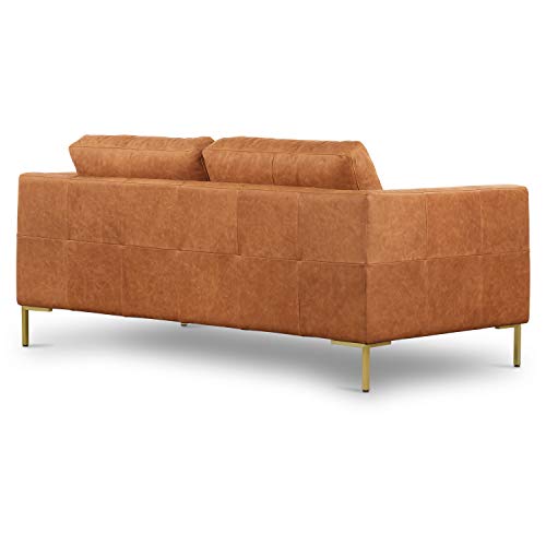 POLY & BARK Calle 75" Apartment Sofa in FullGrain PureAniline Italian Leather, Cognac Tan