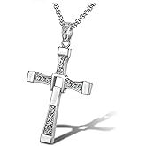 BANY JIMÉNEZ Dominic Toretto Necklace with Small Diamonds Silver, Ozzy Osbourne Cross Necklace, Dom Toretto Cross Necklace, Stainless Silver Cross Chain for Men, Mens Cross Necklaces