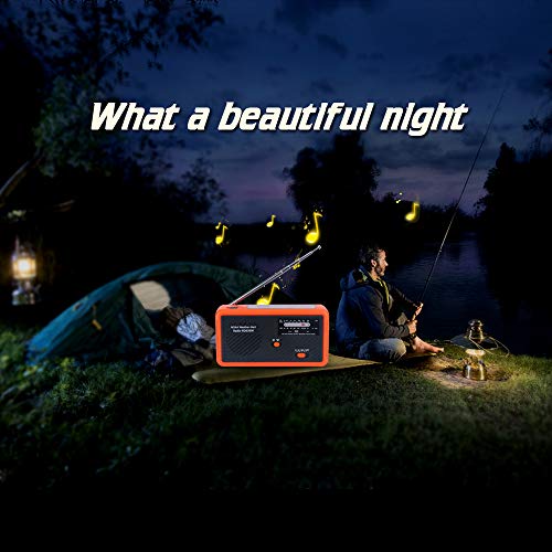 Portable Emergency Solar Weather Radio Hand Crank Self Powered Earthquake AM/FM/NOAA Radios, LED Flashlight, SOS Alarm, Reading Lamp and 1000mAh Power Bank for Emergency Indoor Outdoor (Orange&Black)