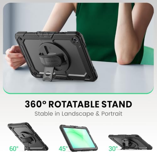 SEYMAC Cover for Samsung Galaxy Tab A11+ Plus 11 Inch 2025 (SM-X230/X235/X236), Anti-Shock and Screen Protector, 360° Swivel Stand, Hand and Shoulder Strap, Keyboard Holder, Black