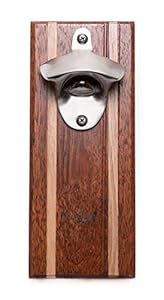 Wooden wall mounted bottle opener with stripes