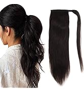 MSCOCO Ponytail Extension Human Hair #1B Natural Black Clip on Ponytail Hair Extension 100% Real ...