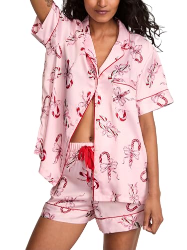 Victoria's Secret Satin Pajama Set, Short Sleeve Button Down Shirt & Shorts, Sleepwear for Women (XS-XXL)