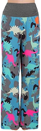 Womens Casual LooseTrousers Pants Dinosaur High Waist Elastic Wide Leg Pants