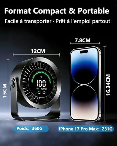 DDKJ Silent Desk Fan 20 dB,100 Adjustable Speeds,360° Rotation of Air Flow, LED Display, 4000 mAh Battery, 3.5-13 Hours Battery Life with Connected Works for Bedrooms, Dorm Rooms and Kitchens