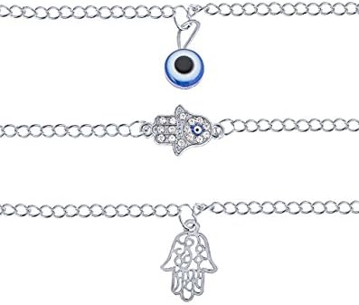 Fashionest Ahimsa Evil Eye Bracelet Set-Crystal Accent-Gold/Silver(Set of 3)