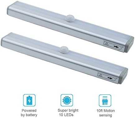 Colset light Bar, LED Motion Sensor Closet Lights Portable Battery Operated 10 LEDs 2 Pack Wireless with Magnetic Strip for Wardrobe Hallway Drawer Stairs Step Bed DIY Stick-on Anywhere