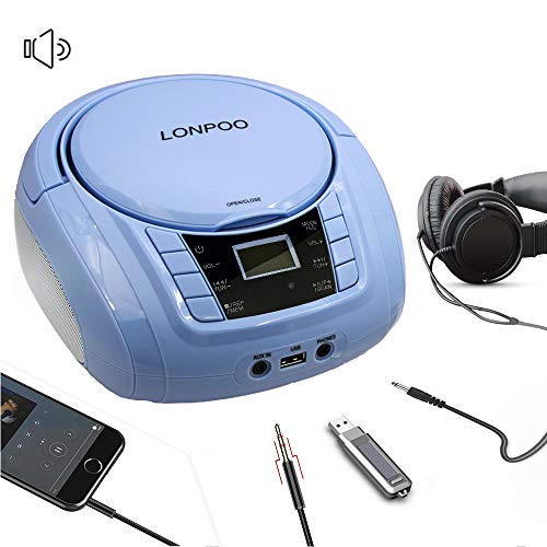 LONPOO Portable CD Player Kids Gift Boombox Classic Stereo Sound System