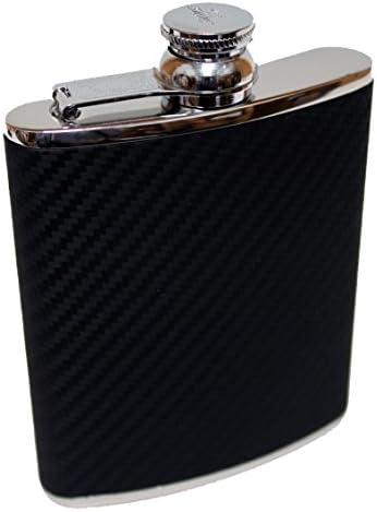 6oz Hip Flask Black Carbon Fibre Leather