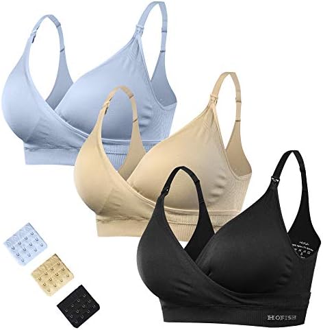 HOFISH Women's Maternity Seamless Wireless Crossover Nursing Bras with Extenders