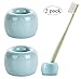 AirMoon Mini Ceramic Toothbrush Holder for Bathroom - Blue Small Countertop Organizer, Easy Clean Toothbrush Stand, Suit for Electric Toothbrush Head, Pens & Coffee Spoon, Pack of 2